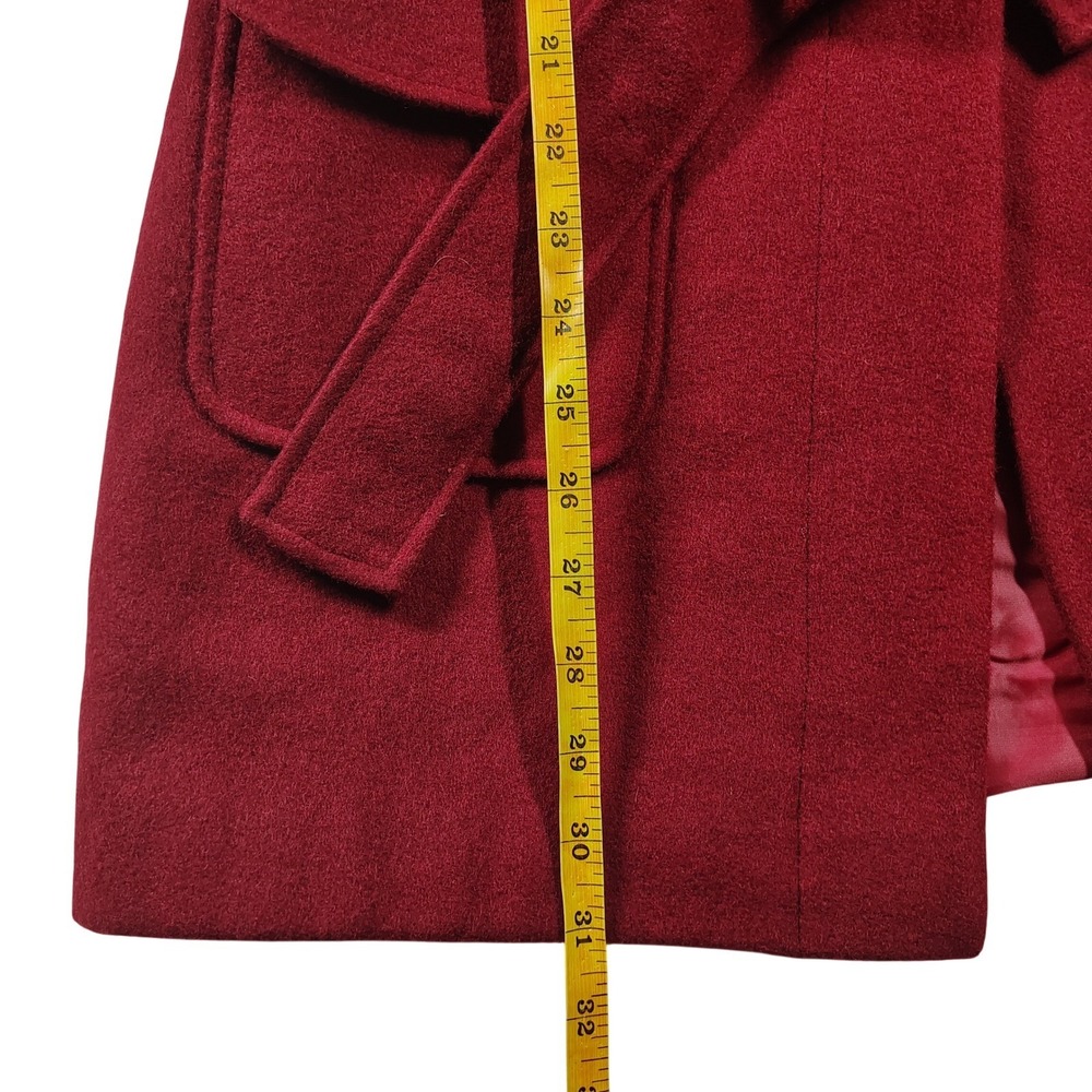 DTSARF Womens Red Wool Blend Belted Trench Coat Faux Fur Collar Burgundy 9400863 - Picture 4 of 11